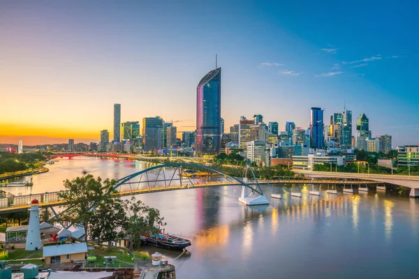 Skyline Von Brisbane Und Fluss Brisbane Der Dämmerung Australien — Stockfoto