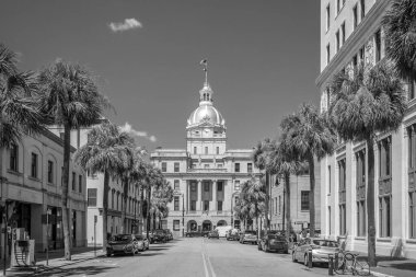 Savannah Georgia 'daki Savannah Belediye Binası' nın altın kubbesi.