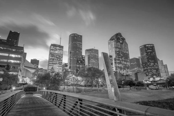 Houston Şehir Merkezi Teksas Silueti Alacakaranlıkta Abd — Stok fotoğraf