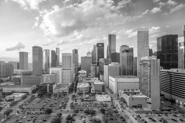 Centrum Houston Panorama Teksasie Usa Zmierzchu — Zdjęcie stockowe