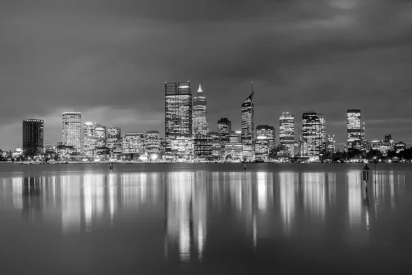 Downtown Perth Panorama Austrálii Soumraku Stock Fotografie