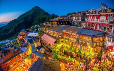 Taipei Taiwan 'daki Jiufen Old Street' in en iyi manzarası.