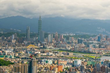 Tayvan 'da mavi gökyüzü ile Taipei şehrinin ufuk çizgisi