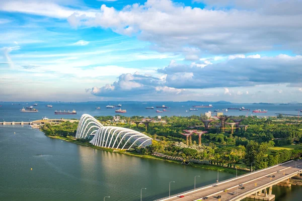 Área Baía Skyline Singapura Com Céu Azul — Fotografia de Stock