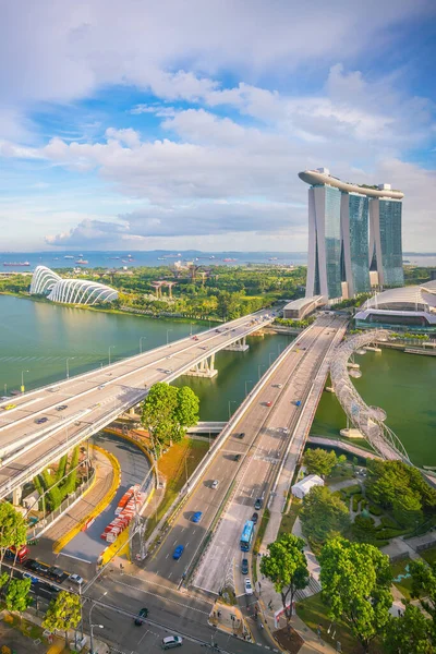 Singapore Skyline Baai Met Blauwe Lucht — Stockfoto