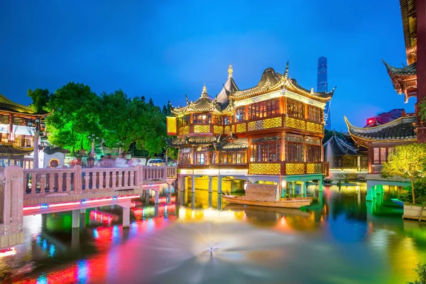 Shanghai Chine Vue Sur Quartier Traditionnel Jardin Yuyuan Crépuscule — Photo