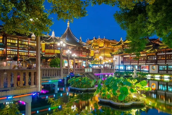 Shanghai Chine Vue Sur Quartier Traditionnel Jardin Yuyuan Crépuscule — Photo