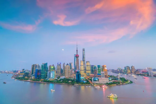 Vista Del Horizonte Del Centro Shanghai Crepúsculo China — Foto de Stock