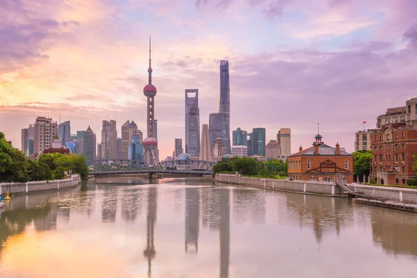 Vista Centro Xangai Skyline Crepúsculo China — Fotografia de Stock