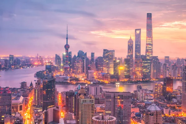 Vista Del Horizonte Del Centro Shanghai Crepúsculo China — Foto de Stock