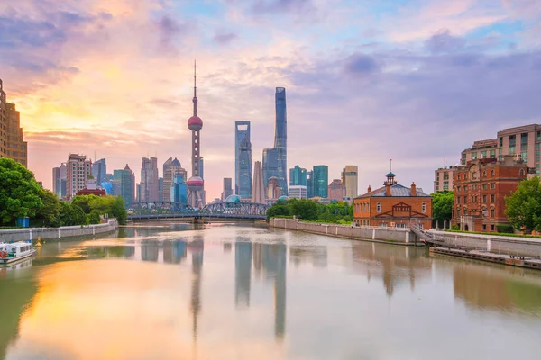 View Downtown Shanghai Skyline Sunrise China — Stock Photo, Image