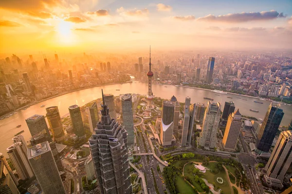 Widok Centrum Szanghaju Zachodzie Słońca Chinach — Zdjęcie stockowe