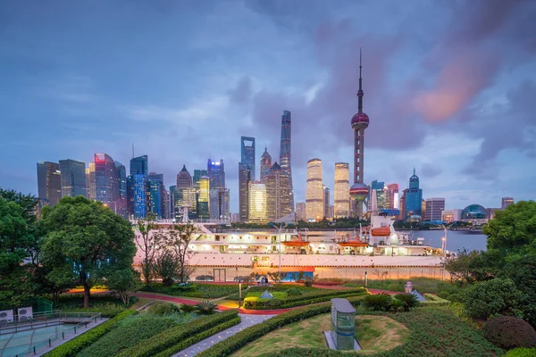 Vista Centro Xangai Skyline Crepúsculo China — Fotografia de Stock