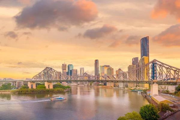 Brisbane Stad Skyline Och Brisbane Floden Vid Skymningen Australien — Stockfoto