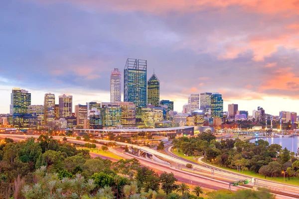 Downtown Perth Skyline Austrália Crepúsculo — Fotografia de Stock