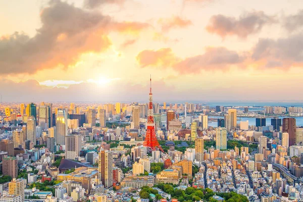 일본의 황혼시 타워가 도쿄의 스카이라인 — 스톡 사진