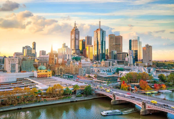 Ciudad Melbourne Skyline Crepúsculo Australia — Foto de Stock