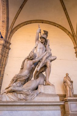 İtalya, Floransa 'daki Piazza della Signoria' da heykel. Floransa 'nın mimarisi ve simgesi
