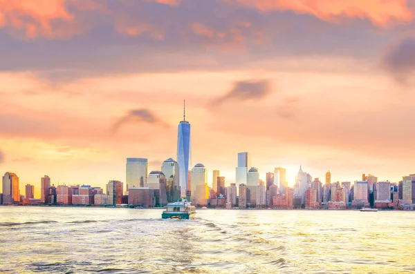 Skyline Lower Manhattan New York City Fra Exchange Place Natten – stockfoto