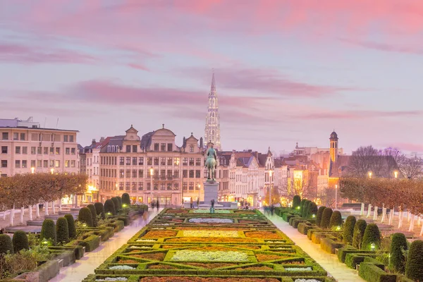 Bryssel Stadsbild Från Monts Des Arts Vid Skymningen Belgien — Stockfoto