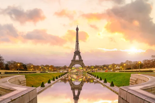 Torre Eiffel Amanecer Desde Las Fuentes Trocadero París Francia — Foto de Stock
