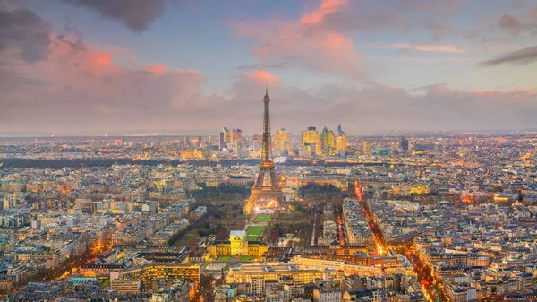 Небо Парижа Эйфелевой Башней Закате Франции Высоты Птичьего Полета — стоковое фото