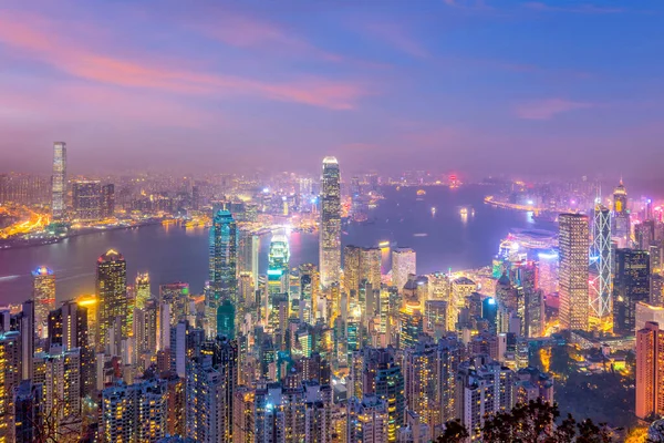 Hong Kong Stad Skyline Met Victoria Harbor Uitzicht Bij Schemering — Stockfoto