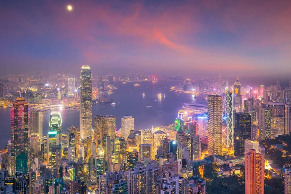 Hong Kong Panorama Miasta Victoria Harbor Widok Zmierzchu Góry Widok — Zdjęcie stockowe