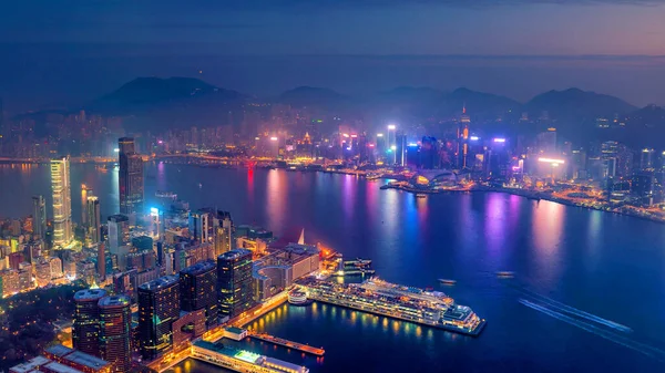 Небо Гонконга Видом Гавань Виктория Свете Сверху — стоковое фото