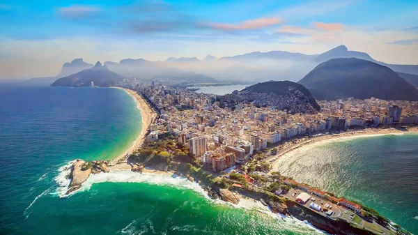 Flygfoto Över Berömda Copacabana Beach Och Ipanema Stranden Rio Janeiro — Stockfoto