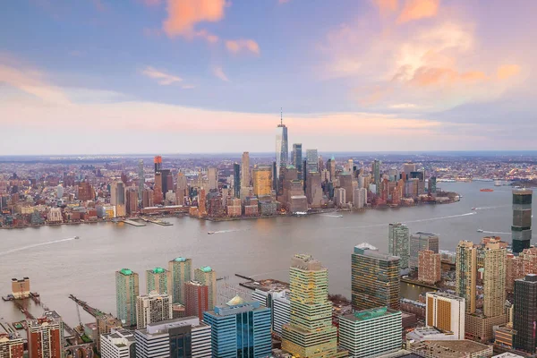 Widok Lotu Ptaka Manhattan New Jersey Zachodzie Słońca Nowy Jork — Zdjęcie stockowe