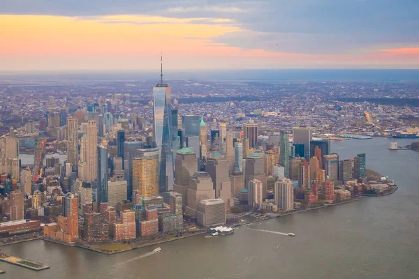 Vista Aérea Horizonte Manhattan Pôr Sol Nova Iorque Nos Estados — Fotografia de Stock