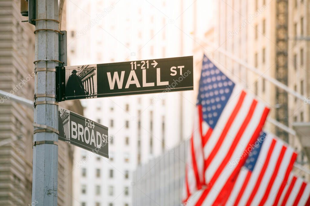 Wall street and Broad street sign in New York, United States