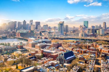 Boston 'un kışın Massachusetts, ABD' deki ufuk çizgisi