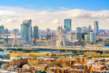 Boston 'un kışın Massachusetts, ABD' deki ufuk çizgisi