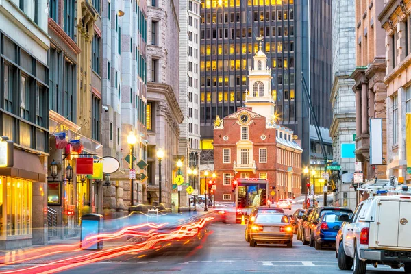 Old State House Skyscrapers Financial District Twilight Boston Massachusetts Usa — Stock Photo, Image