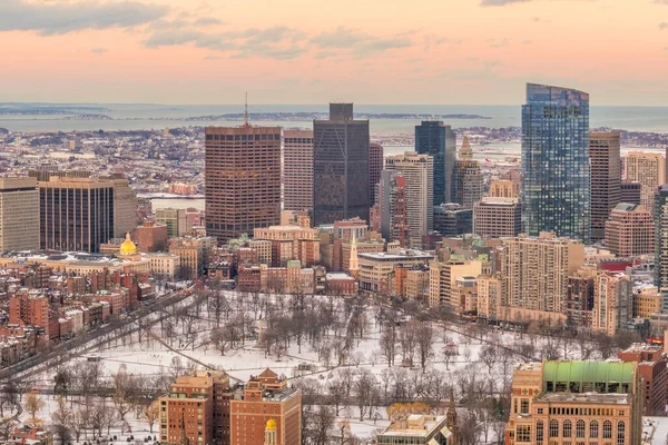 Aerial View Boston Skyline Boston Common Park Massachusetts Usa Sunset — Stock Photo, Image