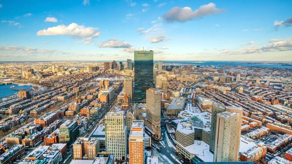 Luchtfoto Van Boston Massachusetts Usa Bij Zonsondergang Winter — Stockfoto