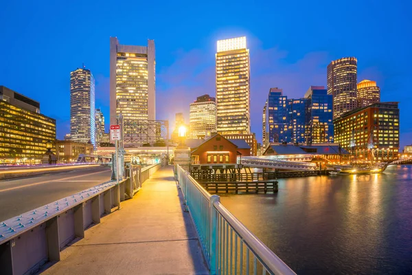 Boston Harbor Skyline Crepuscolo Massachusetts Negli Stati Uniti — Foto Stock