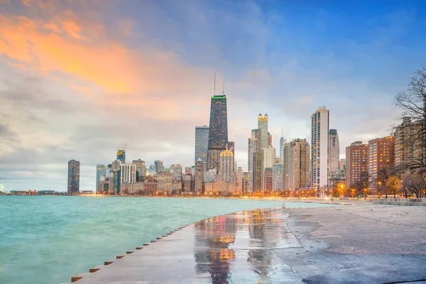 Downtown Chicago Skyline Vid Solnedgången Illinois Usa — Stockfoto