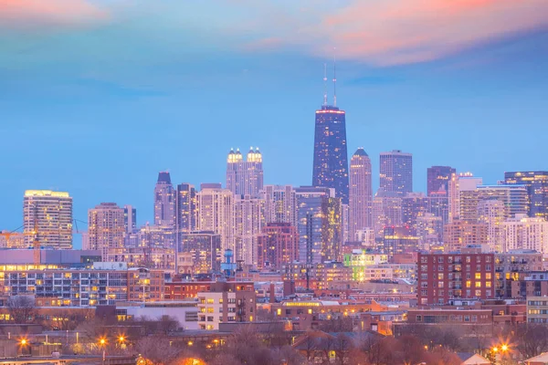 Downtown Chicago Skyline Sunset Illinois Usa Stock Picture
