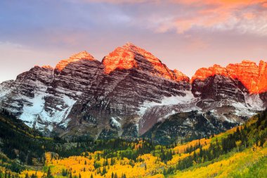 Maroon Bells sunrise, White River National Forest, Colorado clipart