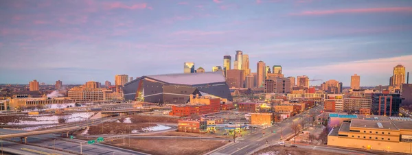 Minneapolis Skyline Centro Minnesota Eua Pôr Sol — Fotografia de Stock
