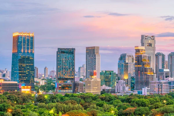 Banguecoque Skyline Cidade Com Lumpini Parque Vista Superior Tailândia Pôr — Fotografia de Stock