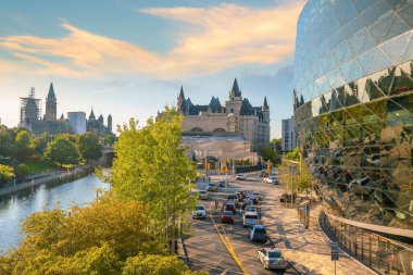 Cityscape skyline of Canada with Parliament hill in downtown Ottawa at sunset