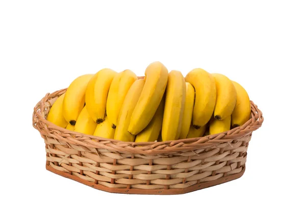 Bananas Wicker Basket Isolated White Background — Stock Photo, Image