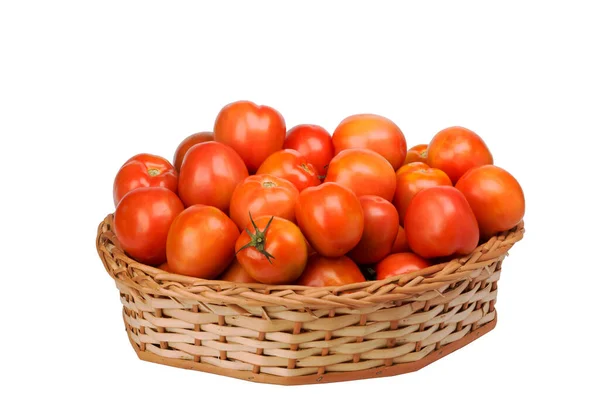 Tomatoes Wicker Basket Isolated White Background — Stock Photo, Image