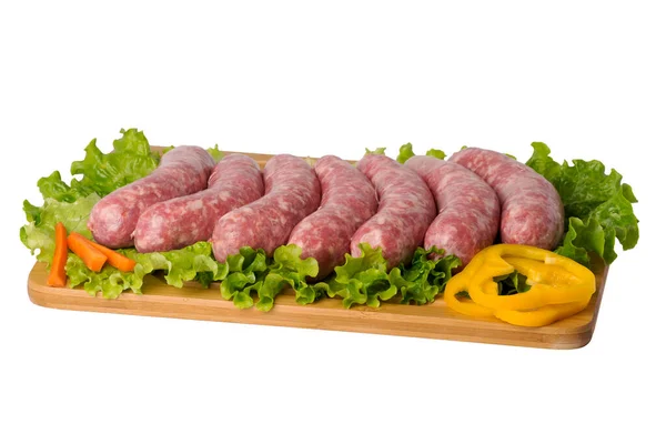 Raw Pork Sausage Cutting Board — Stock Photo, Image