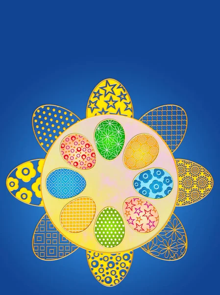 easter eggs with ornaments on the colored background