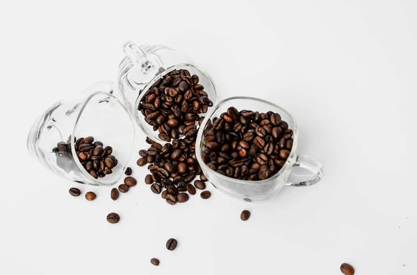 Coffee Beans Transparent Cup White Background — Stock Photo, Image